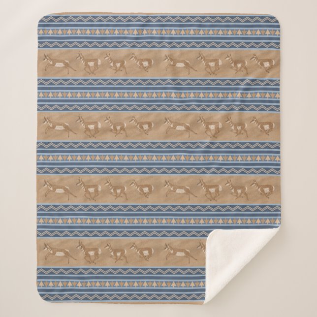 Couverture Sherpa Sud-Ouest Pronghorn Antelopes Bleu Bordure Moyen (Devant)