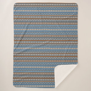 Couverture Sherpa Sud-Ouest Style Géométrique Bleu et Marron Grand F