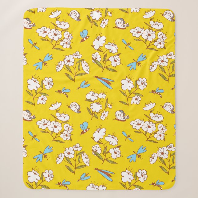 Couverture Sherpa Summer seamless pattern with blossoming plants and (Devant)