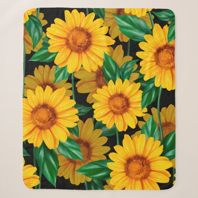 Couverture Sherpa Sunflower seamless pattern. Background with yellow (Devant)