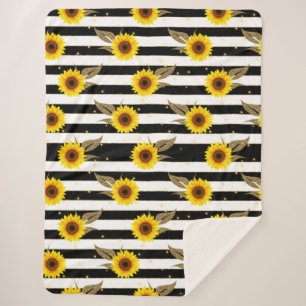 Couverture Sherpa Sunflowers with Black and White Horizontal Lines