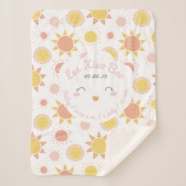 Couverture Sherpa Sunny Smiles Bébé Fille Naissance Statistiques Kee (Devant)