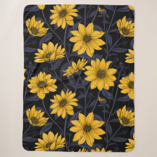 Couverture Sherpa Sunroot, tournesol sauvage en jaune et bleu