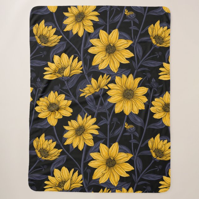 Couverture Sherpa Sunroot, tournesol sauvage en jaune et bleu (Devant)