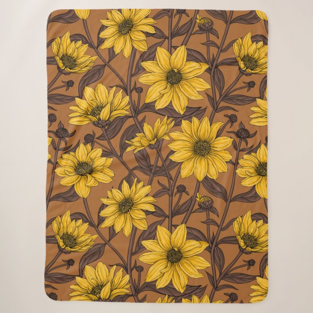 Couverture Sherpa Sunroot, tournesol sauvage en jaune et marron (Devant)