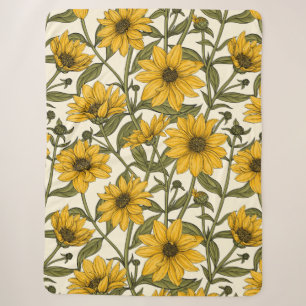 Couverture Sherpa Sunroot, tournesol sauvage sur blanc