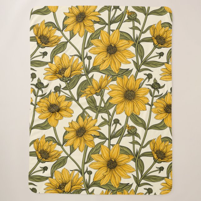 Couverture Sherpa Sunroot, tournesol sauvage sur blanc (Devant)