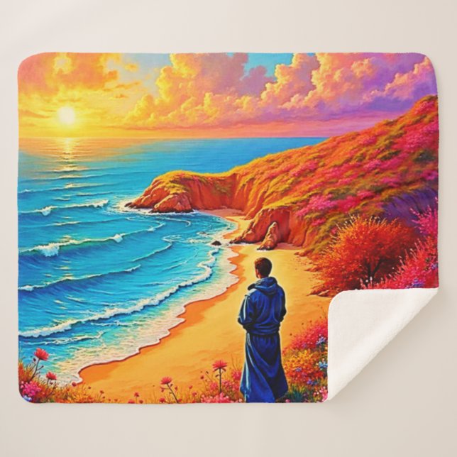 Couverture Sherpa Sunset Beach Solitude Design de sérénité (Devant (Horizontal))