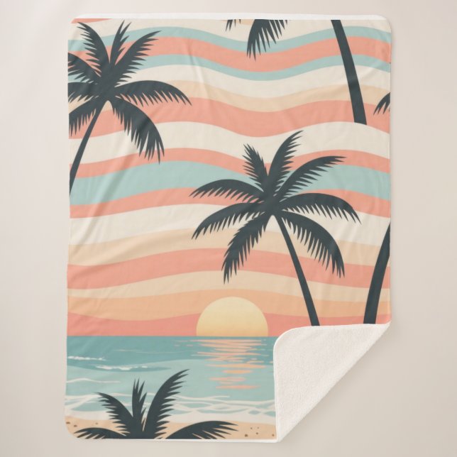 Couverture Sherpa Sunset Palms – Tropical Sunset Shower Curtain (Devant)
