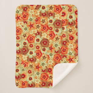 Couverture Sherpa Super Retro Orange Hippie Fleurs Motif
