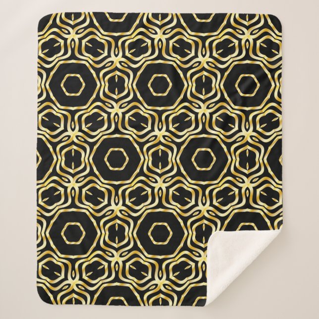 Couverture Sherpa Superbe fleur noire et or sans soudure (Devant)