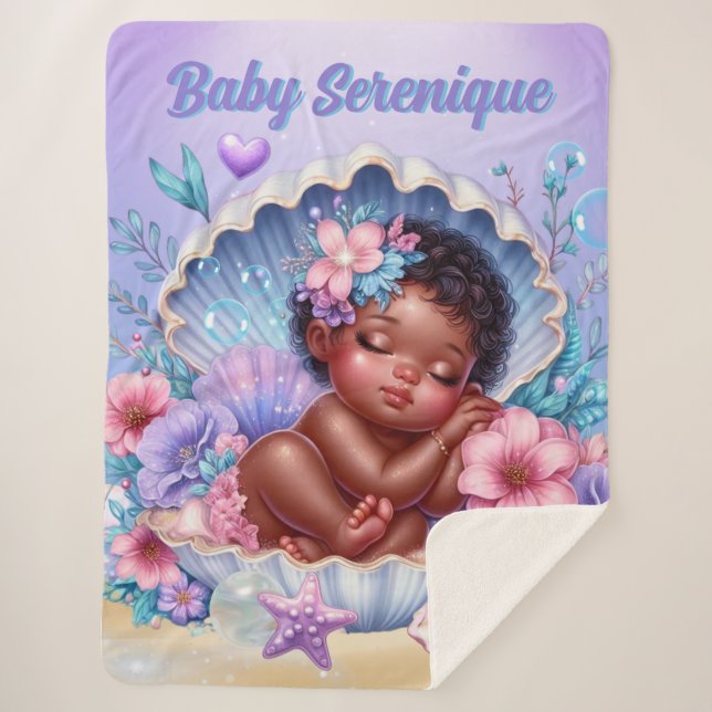 Couverture Sherpa Sweet Sleeping Baby Girl Seashell Pastel (Devant)