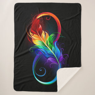 Couverture Sherpa Symbole d'infini avec plume arc-en-ciel