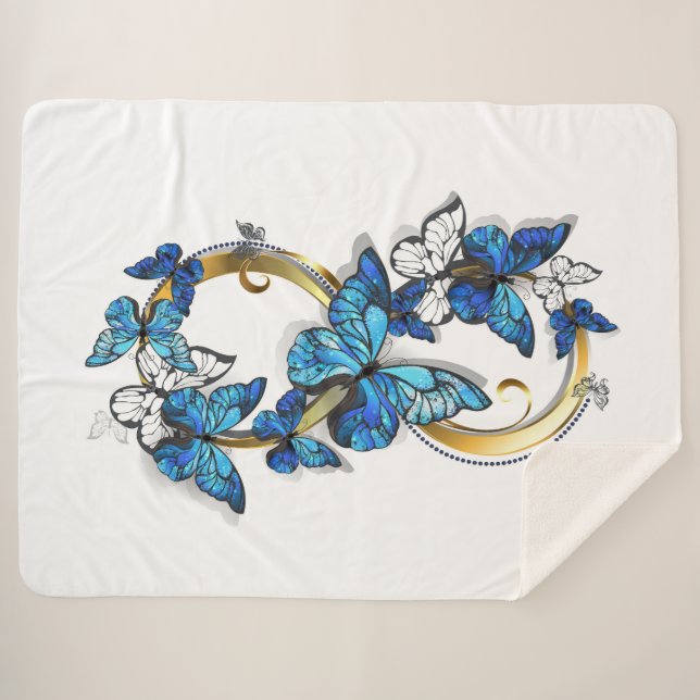 Couverture Sherpa Symbole infini de papillons Morpho bleus (Devant (Horizontal))