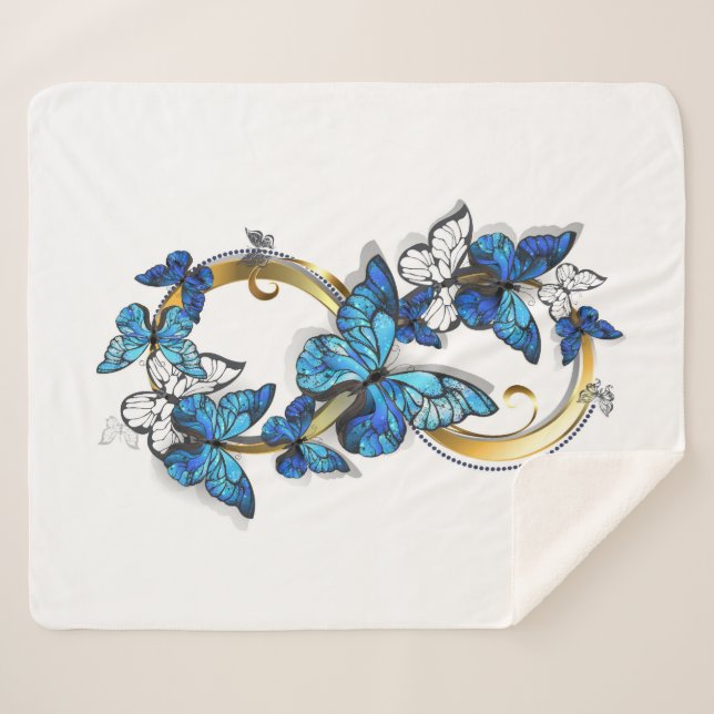 Couverture Sherpa Symbole infini de papillons Morpho bleus (Devant (Horizontal))