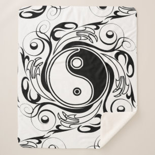 Couverture Sherpa Symbole Yin & Yang Tatouage Noir et Blanc
