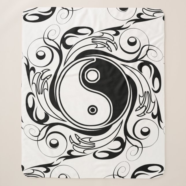 Couverture Sherpa Symbole Yin & Yang Tatouage Noir et Blanc (Devant)