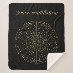 Couverture Sherpa Symbole Zodiac horoscope constellations carte or