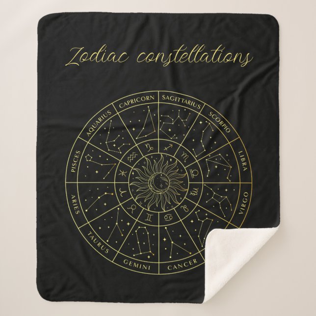 Couverture Sherpa Symbole Zodiac horoscope constellations carte or (Devant)