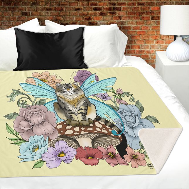 Couverture Sherpa Tabby Fairy Cat Mushroom Floral (Créateur téléchargé)