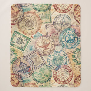 Couverture Sherpa Tampon de passeport rustique motif de voyage (1)