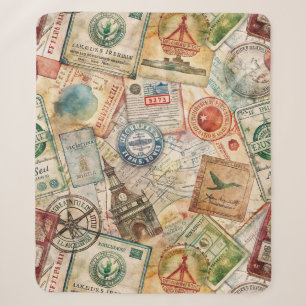 Couverture Sherpa Tampon de passeport rustique motif voyage (5)
