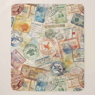 Couverture Sherpa Tampon de passeport rustique motif voyage (6)