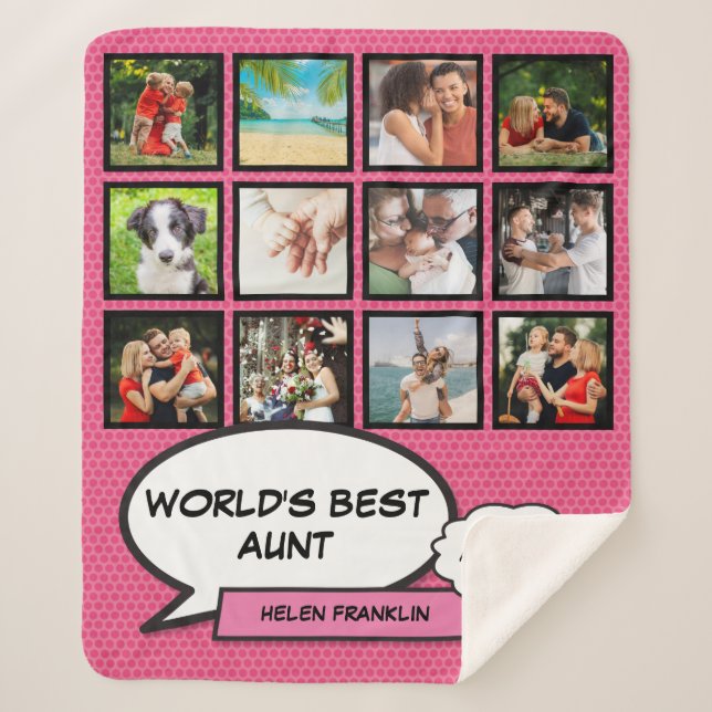 Couverture Sherpa Tante Tante Fun Comic Girly Pink Photo Collage (Devant)