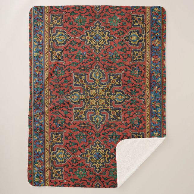 Couverture Sherpa Tapis Perse Rouge Bleu Classique (Devant)