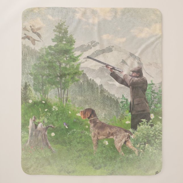 Couverture Sherpa Tapisserie de chasse avec pointer allemand à poil  (Devant)