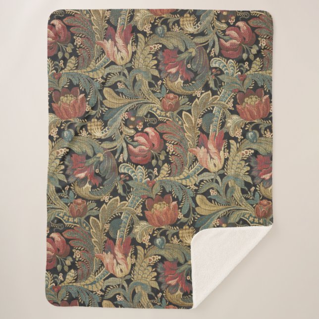 Couverture Sherpa Tapisserie florale riche Brocade Antique Classique (Devant)