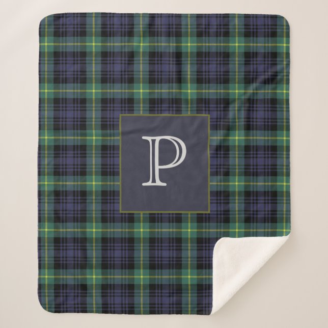 Couverture Sherpa Tartan plat personnalisé À damiers monogramme (Devant)