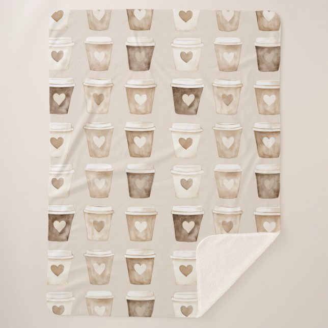 Couverture Sherpa Tasses cœur café crème (Devant)