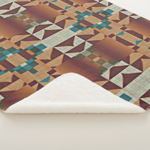Couverture Sherpa Taupe Beige Brown Turquoise Bleu Vert Tribal Art