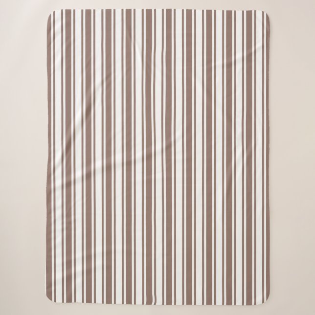 Couverture Sherpa Taupe brun et blanc bonbons rayures (Devant)