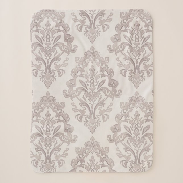 Couverture Sherpa Taupe Doux Damassé Aquarelle Floral Classique (Devant)