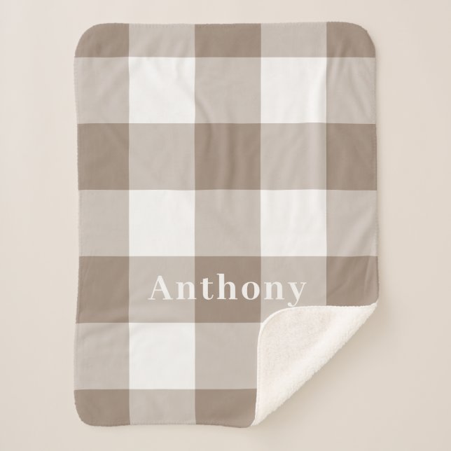 Couverture Sherpa Taupe moderne En vichy Motif Nom du monogramme (Devant)