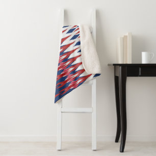 Couverture Sherpa Technique de l'Ikat Motif blanc bleu rouge Jacquar