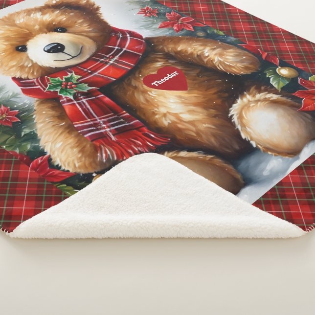 Couverture Sherpa Teddy Bear Ajouter le nom de l'enfant à son coeur  (3/4)