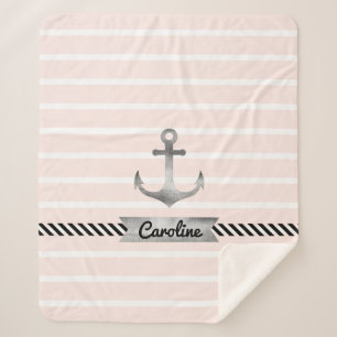Couverture Sherpa Tendance rose pâle et Ancre d'aquarelle