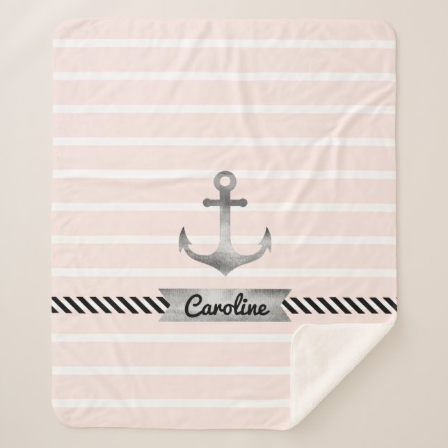 Couverture Sherpa Tendance rose pâle et Ancre d'aquarelle (Devant)