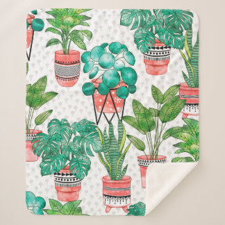 Couverture Sherpa Terra cotta Pots Aquarelle Maison Plantes sans cou