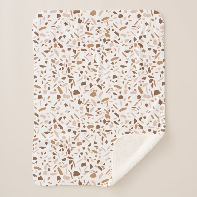 Couverture Sherpa Terrazzo Marron Beige Blanc Couleurs Neutres (Devant)