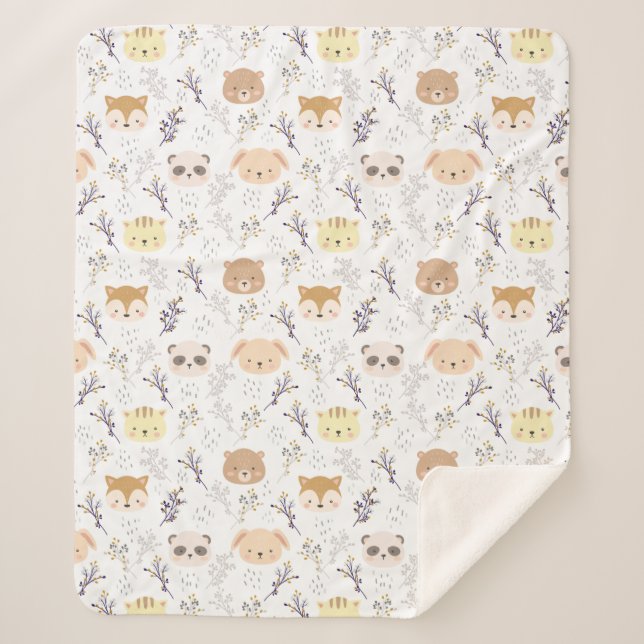Couverture Sherpa Tête D'Animal Adorable Et Motif Floral (Devant)