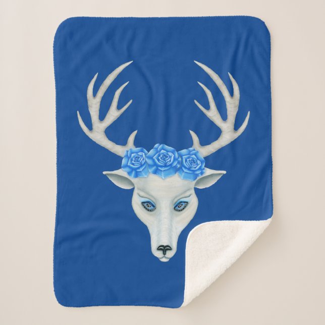 Couverture Sherpa Tête de cerf blanc Mystérieux Antlers de visage Bl (Devant)
