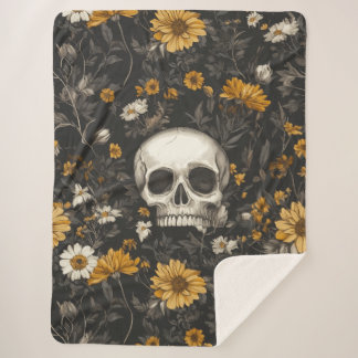 Couverture Sherpa Tête de mort avec fleurs