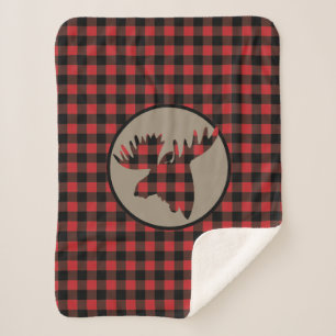 Couverture Sherpa Tête d'orignal plissé de Buffalo noir rouge