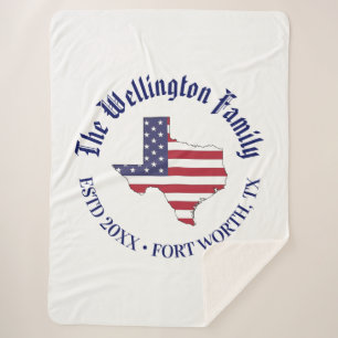 Couverture Sherpa Texas State Map Stars Stripes Nom de famille Date 
