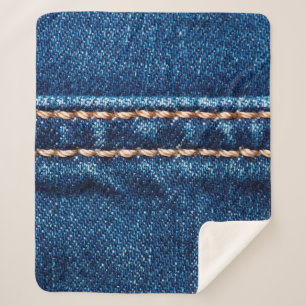 Couverture Sherpa Texture de denim bleu avec couture, Jeans