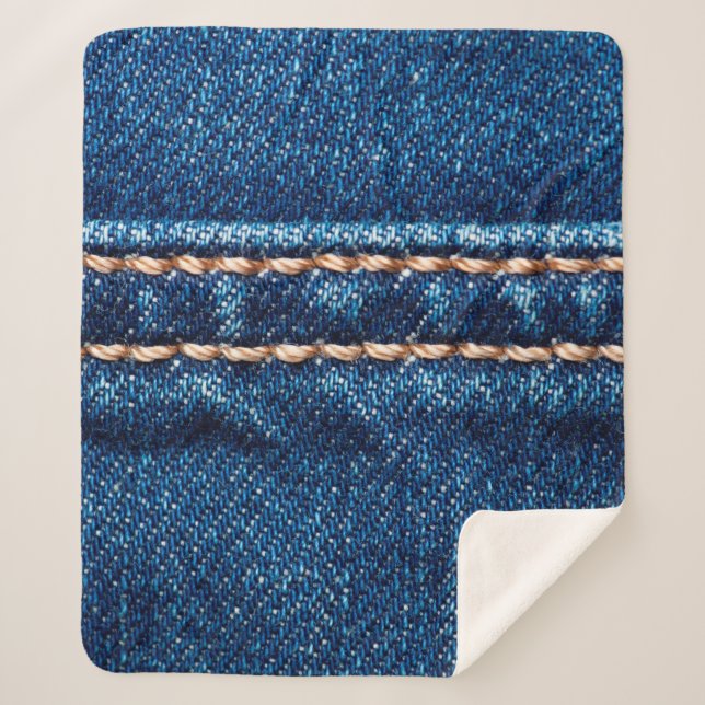 Couverture Sherpa Texture de denim bleu avec couture, Jeans (Devant)